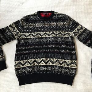 Blue & White Nordic Sweater Snowflake Size Large 100% Lambswool Tommy Hilfiger